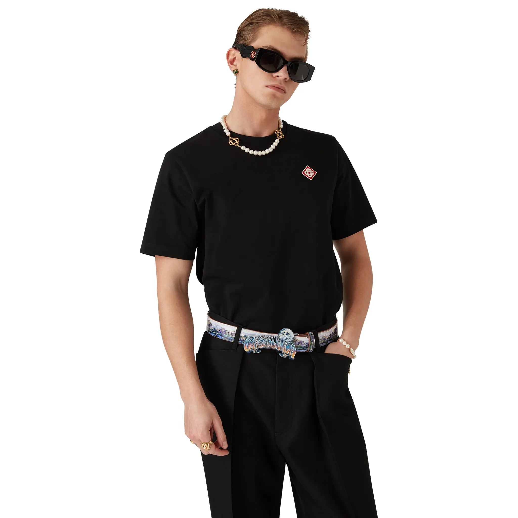 Front View of Casablanca Diamond Logo Black T Shirt